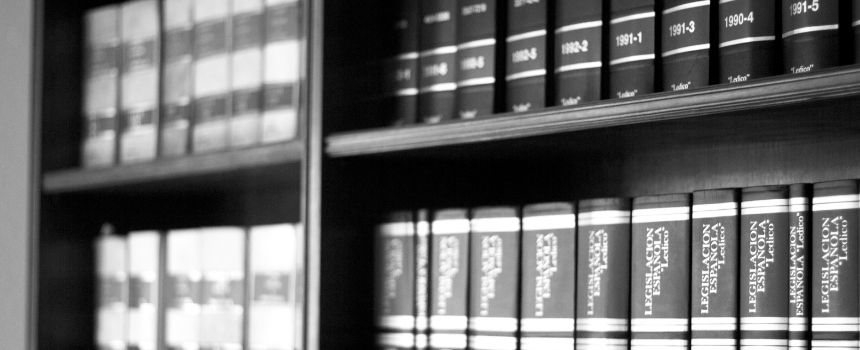 Row of legal text books on a shelf